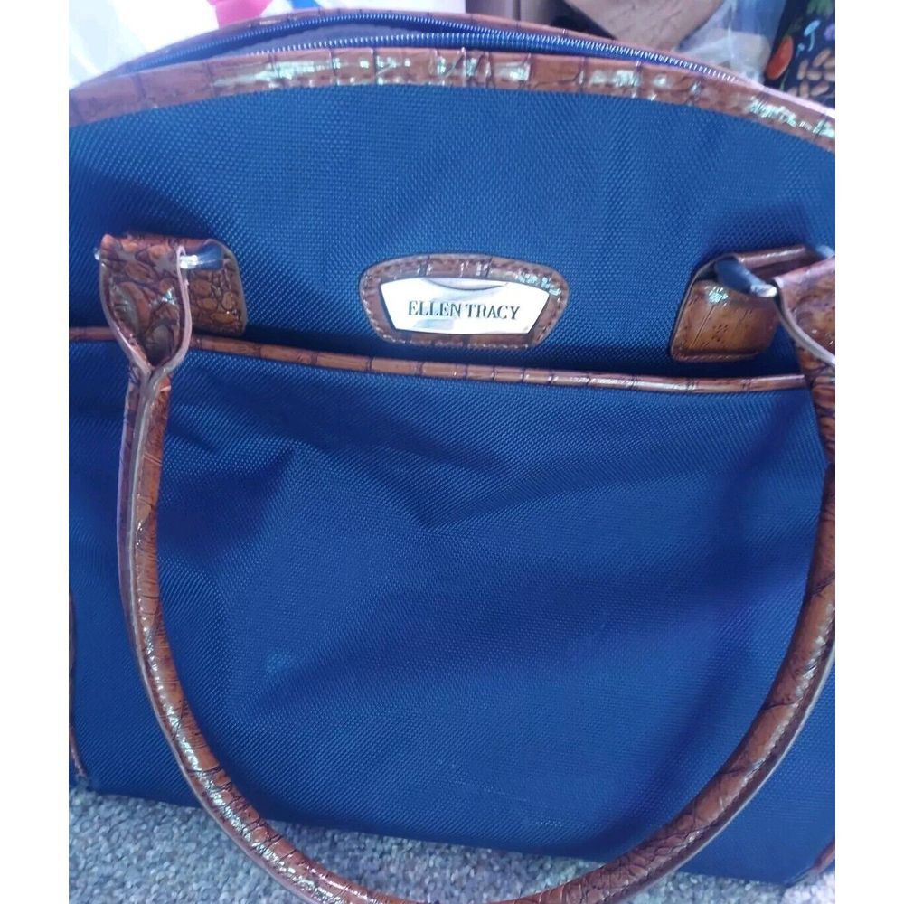 Ellen Tracy Pvc Tote/laptop Bag Blue Double Handle & Zip